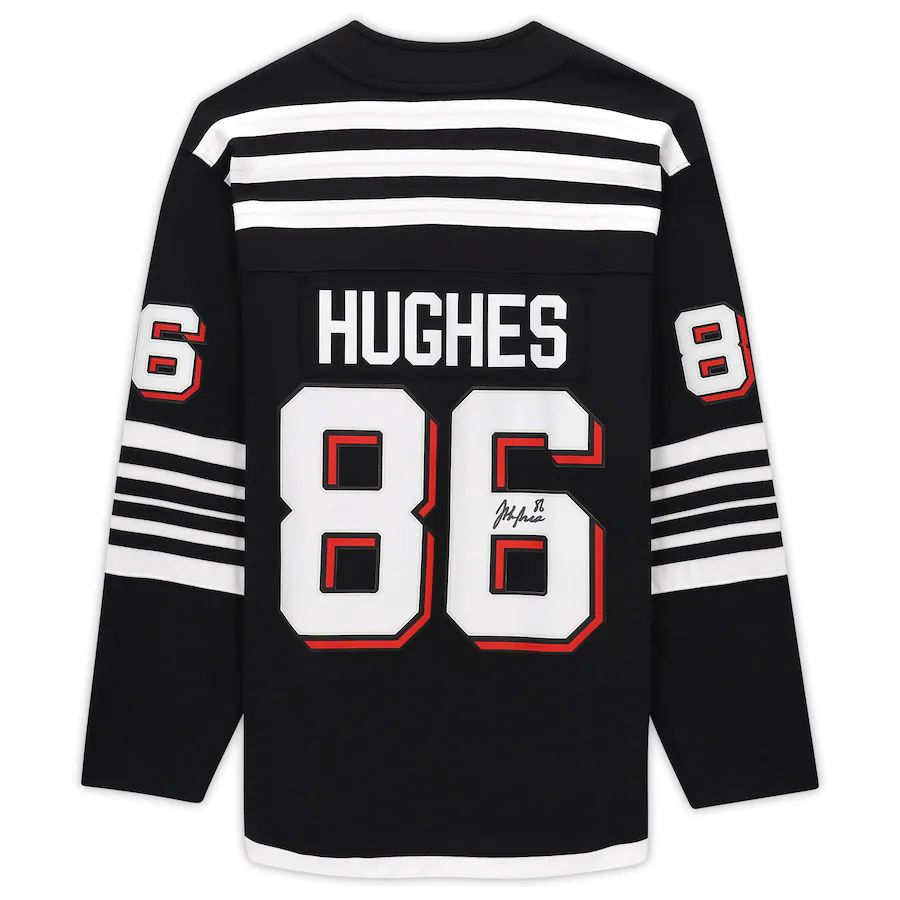 NJ.Devils #86 Jack Hughes Fanatics Authentic Autographed Alternate Breakaway Jersey Black Stitched American Hockey Jerseys - Main View
