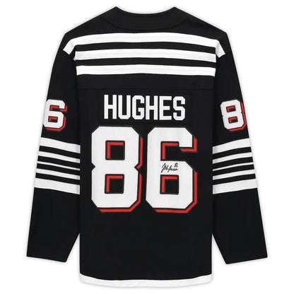 NJ.Devils #86 Jack Hughes Fanatics Authentic Autographed Alternate Breakaway Jersey Black Stitched American Hockey Jerseys - Main View