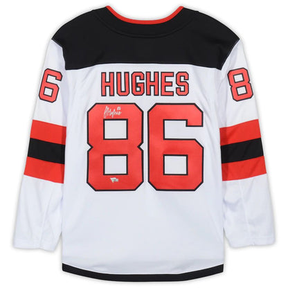 NJ.Devils #86 Jack Hughes Fanatics Authentic Autographed Road Fanatics Breakaway Jersey White Stitched American Hockey Jerseys - Main View