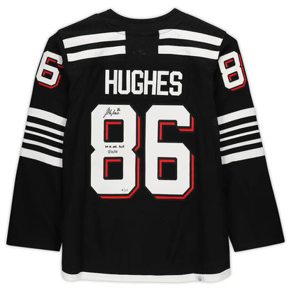 NJ.Devils #86 Jack Hughes Fanatics Authentic Autographed Alternate with 100th Point 3.22.22 Inscription Limited Edition of 22 Hockey Jerseys - Main View