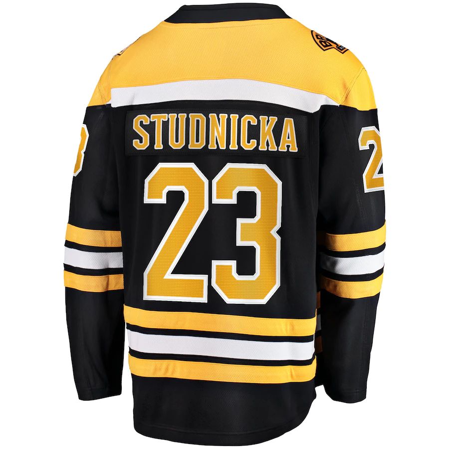 B.Bruins #23 Jack Studnicka Fanatics Branded Home Breakaway Player Jersey Black Stitched American Hockey Jerseys - Main View