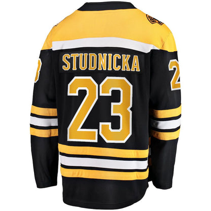 B.Bruins #23 Jack Studnicka Fanatics Branded Home Breakaway Player Jersey Black Stitched American Hockey Jerseys - Main View