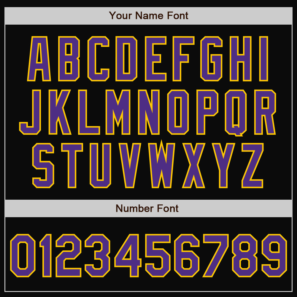 Custom Black Purple-Gold Bomber Full-Snap Varsity Letterman Jacket view 7