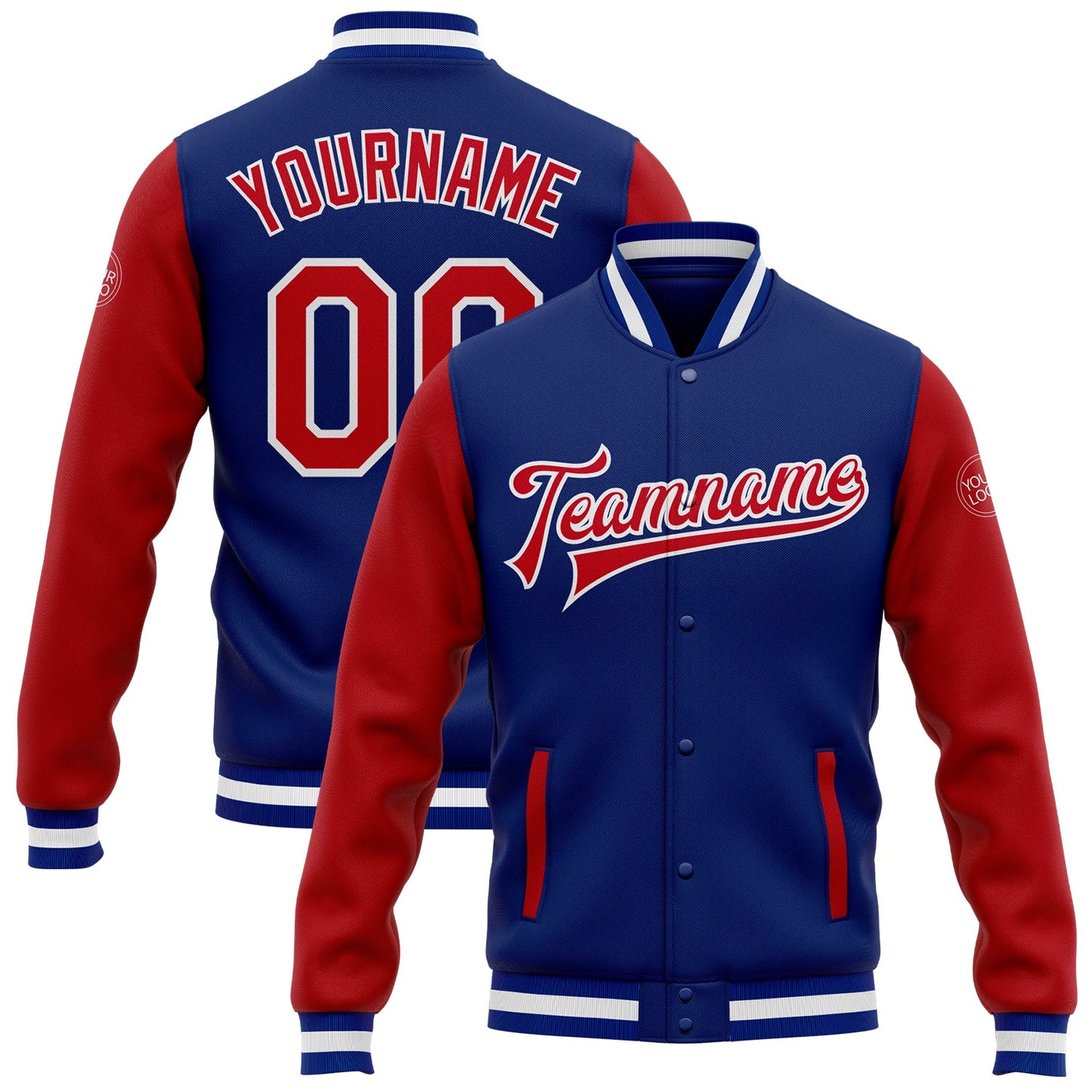 Custom Royal Red-White Bomber Full-Snap Varsity Letterman Two Tone Jacket - Main View
