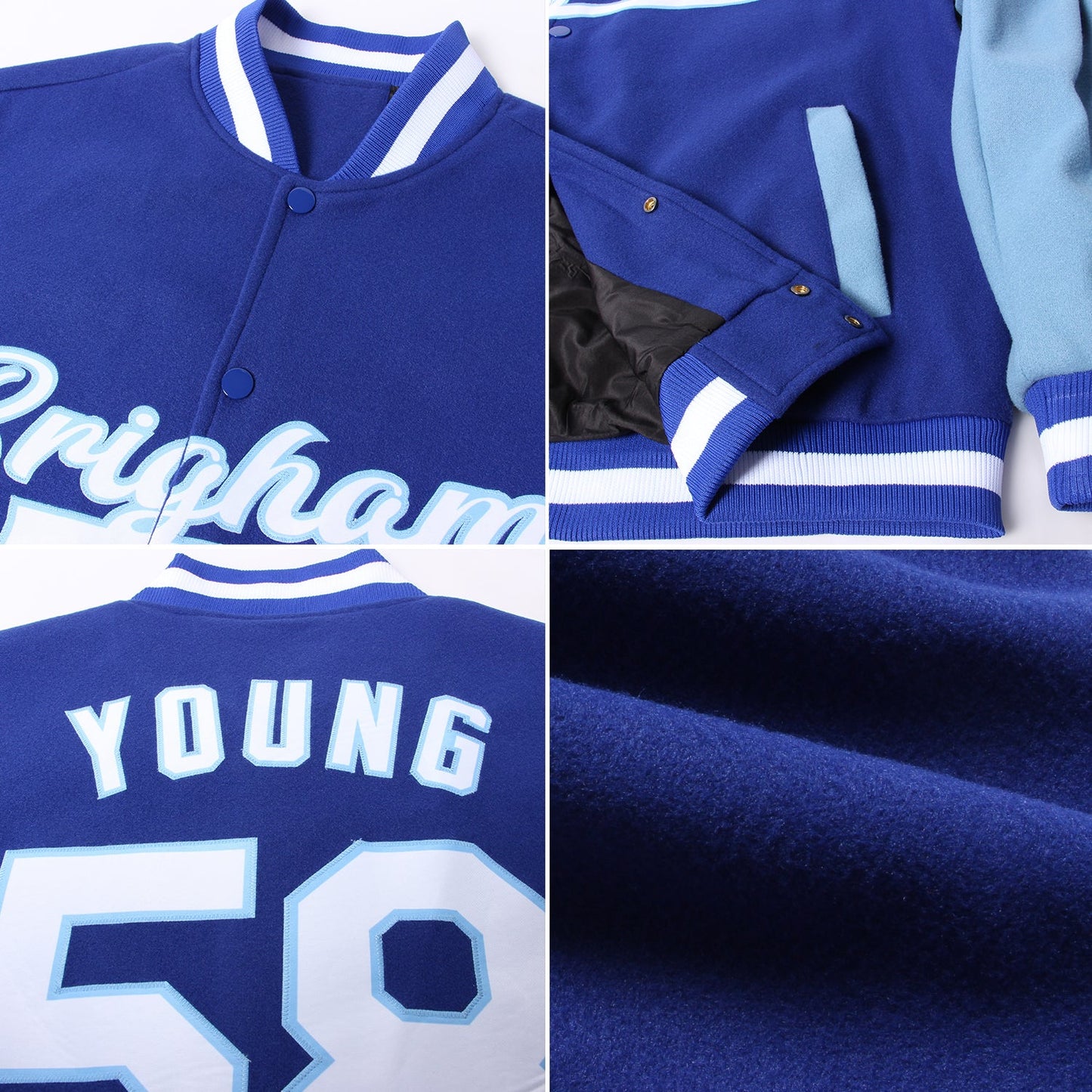 Custom Royal Kelly Green-White Bomber Full-Snap Varsity Letterman Two Tone Jacket view 4