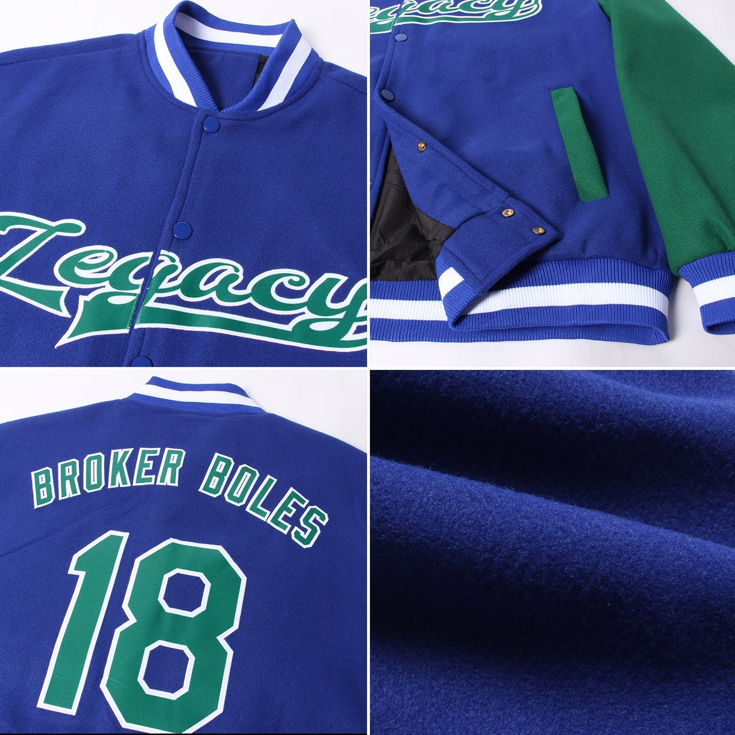Custom Royal White-Light Blue Bomber Full-Snap Varsity Letterman Two Tone Jacket view 4