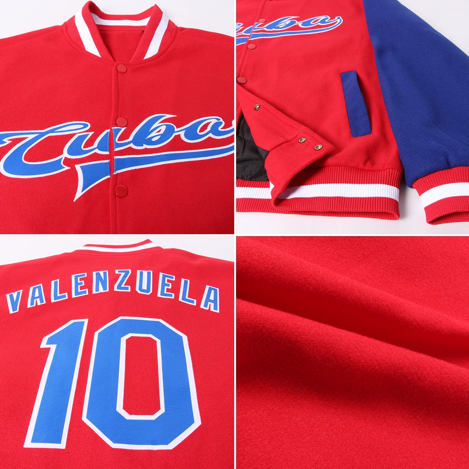 Custom Red Royal-White Bomber Full-Snap Varsity Letterman Two Tone Jacket view 4