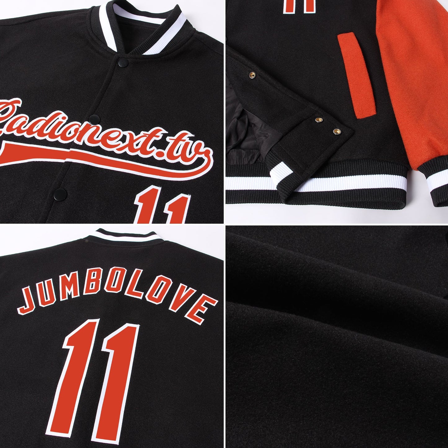 Custom Black Texas Orange-White Bomber Full-Snap Varsity Letterman Two Tone Jacket view 4