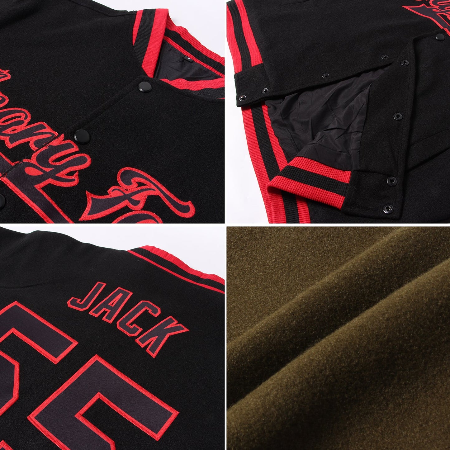 Custom Olive Neon Green-White Bomber Full-Snap Varsity Letterman Salute To Service Jacket view 4