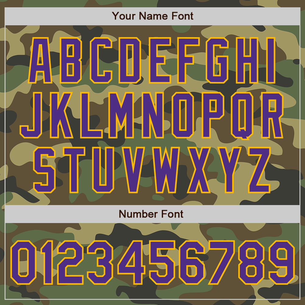 Custom Camo Purple-Gold Bomber Full-Snap Varsity Letterman Salute To Service Jacket view 7
