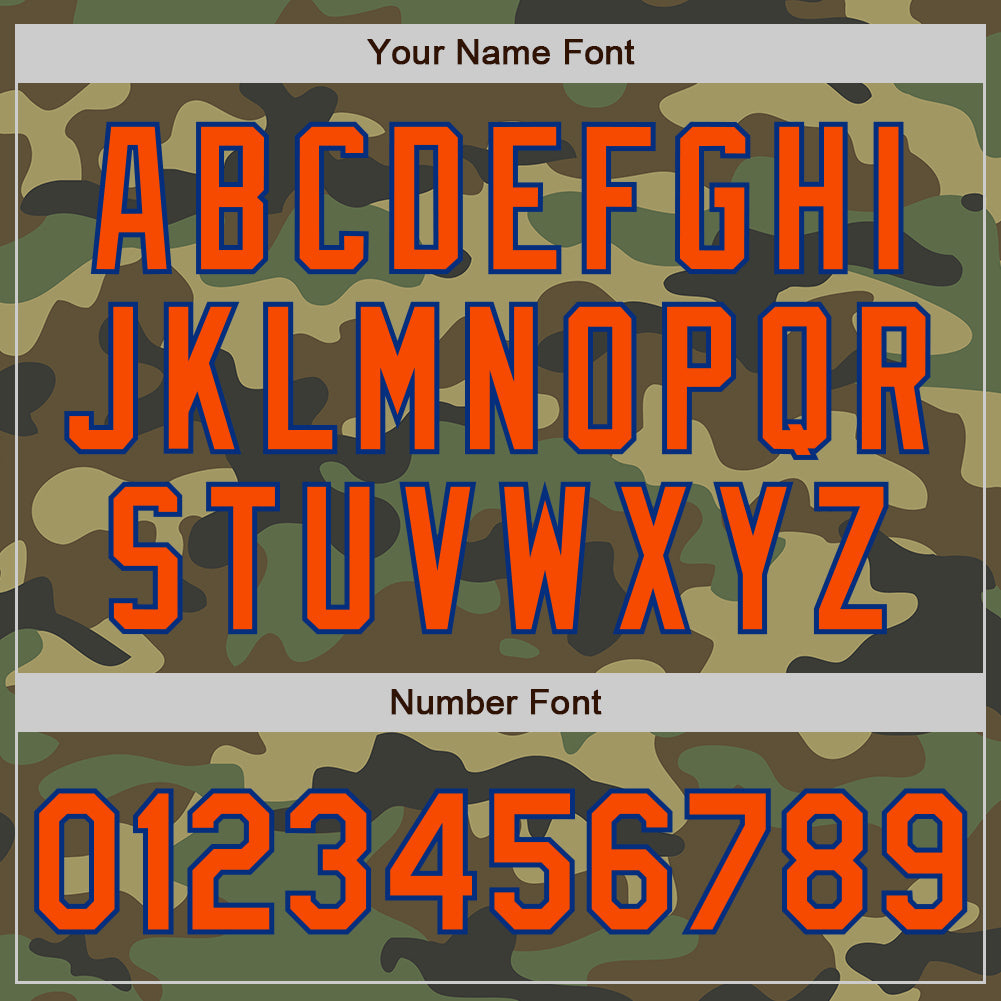Custom Camo Orange-Royal Bomber Full-Snap Varsity Letterman Salute To Service Jacket view 7