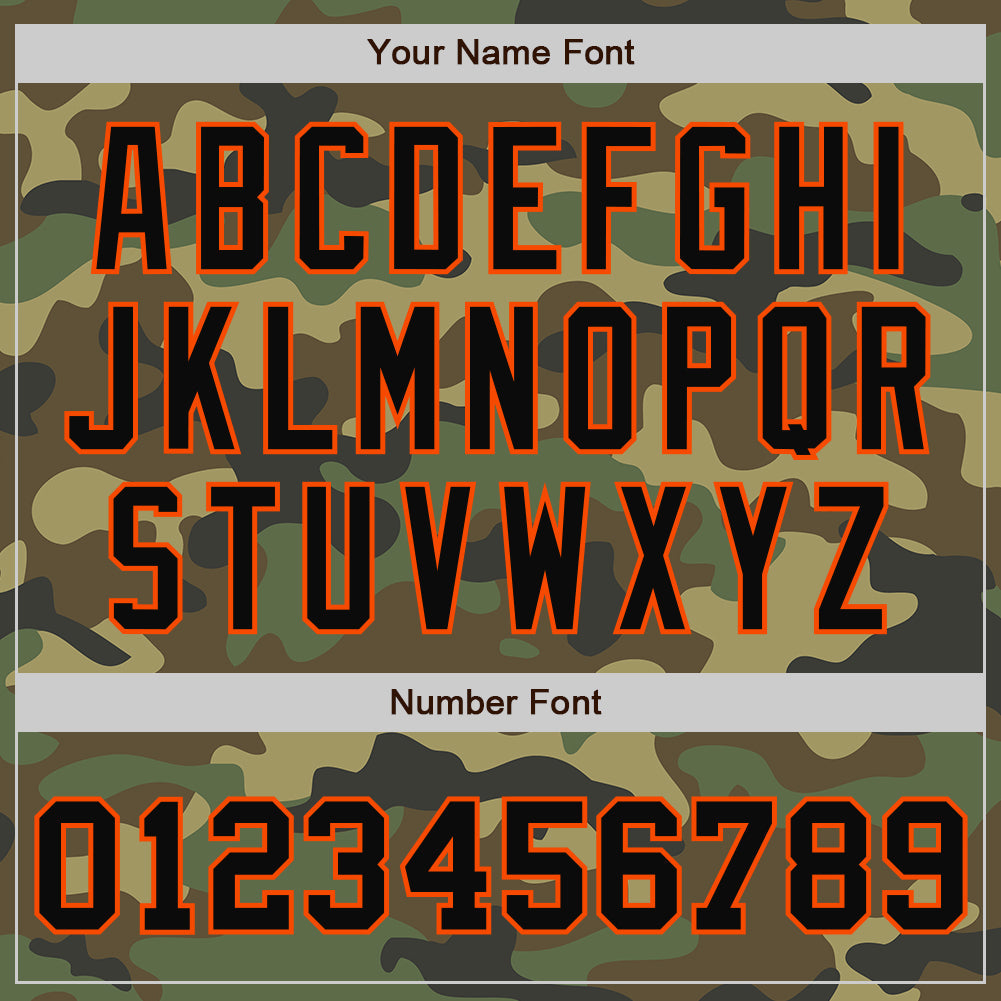 Custom Camo Black-Orange Bomber Full-Snap Varsity Letterman Salute To Service Jacket view 7