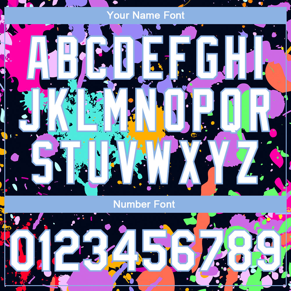 Custom Graffiti Pattern White-Light Blue Splashes 3D Bomber Full-Snap Varsity Letterman Jacket view 7