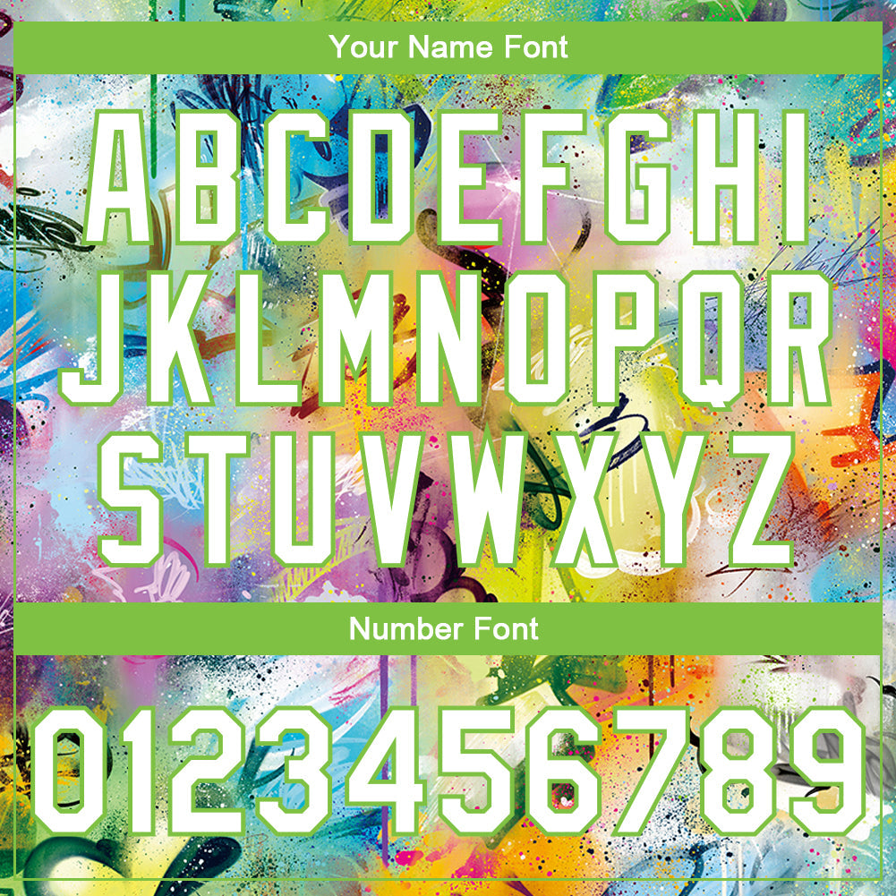 Custom Graffiti Pattern White-Neon Green Scratch 3D Bomber Full-Snap Varsity Letterman Jacket view 7