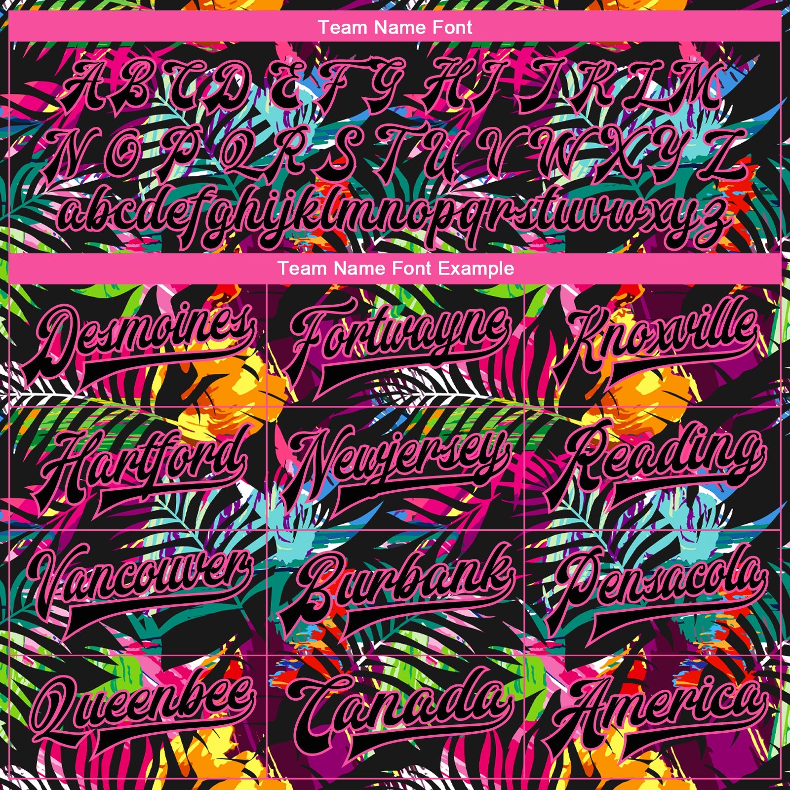 Custom Black Pink-Light Blue Hawaii Palm Trees 3D Bomber Full-Snap Varsity Letterman Jacket view 6