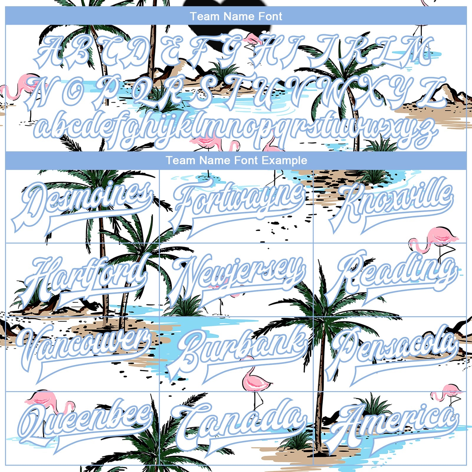 Custom White White-Light Blue Hawaii Palm Trees And Flamingo 3D Bomber Full-Snap Varsity Letterman Jacket view 6