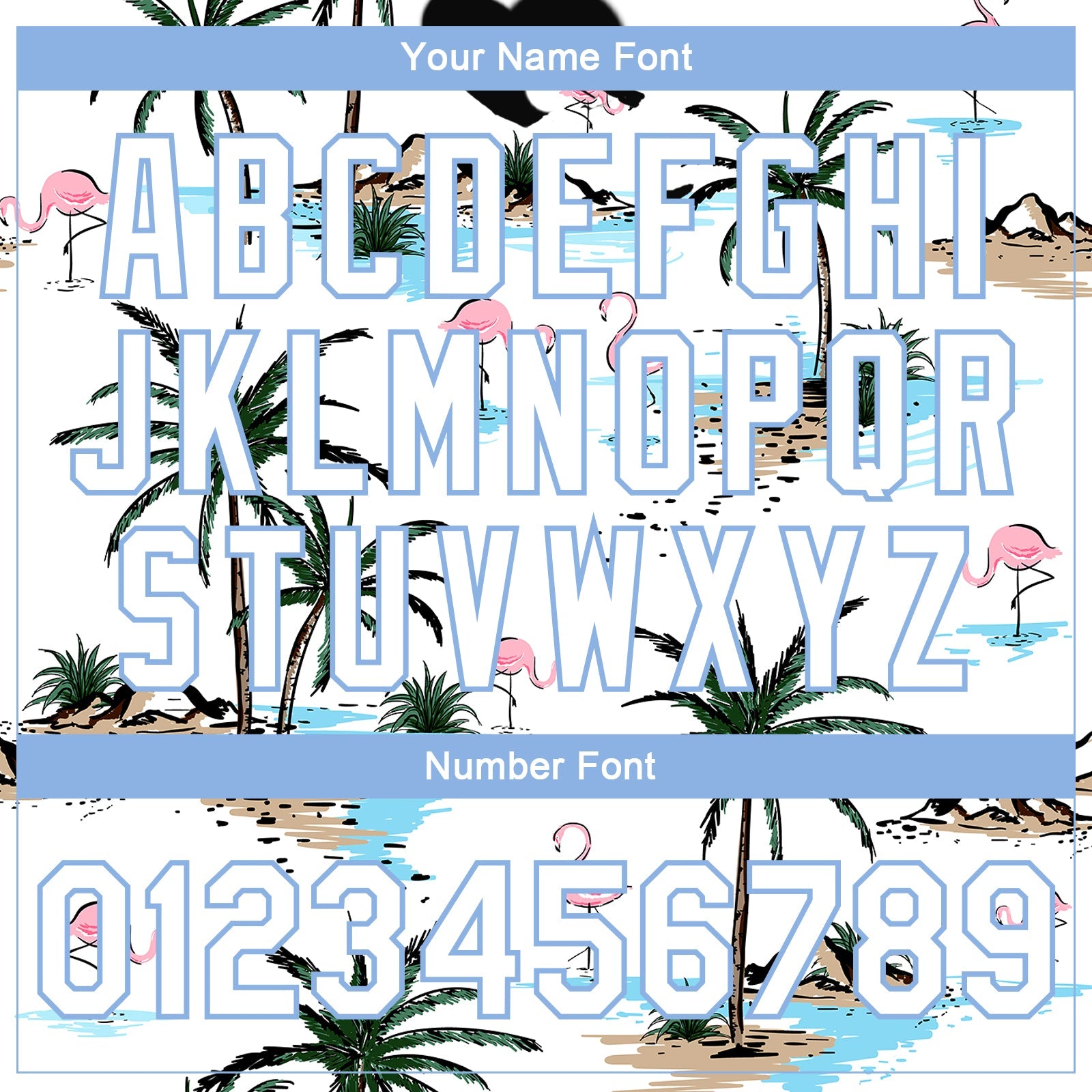 Custom White White-Light Blue Hawaii Palm Trees And Flamingo 3D Bomber Full-Snap Varsity Letterman Jacket view 7