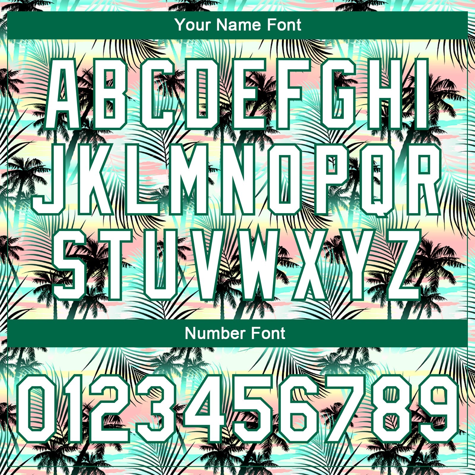 Custom White White-Kelly Green Hawaii Palm Trees 3D Bomber Full-Snap Varsity Letterman Jacket view 7