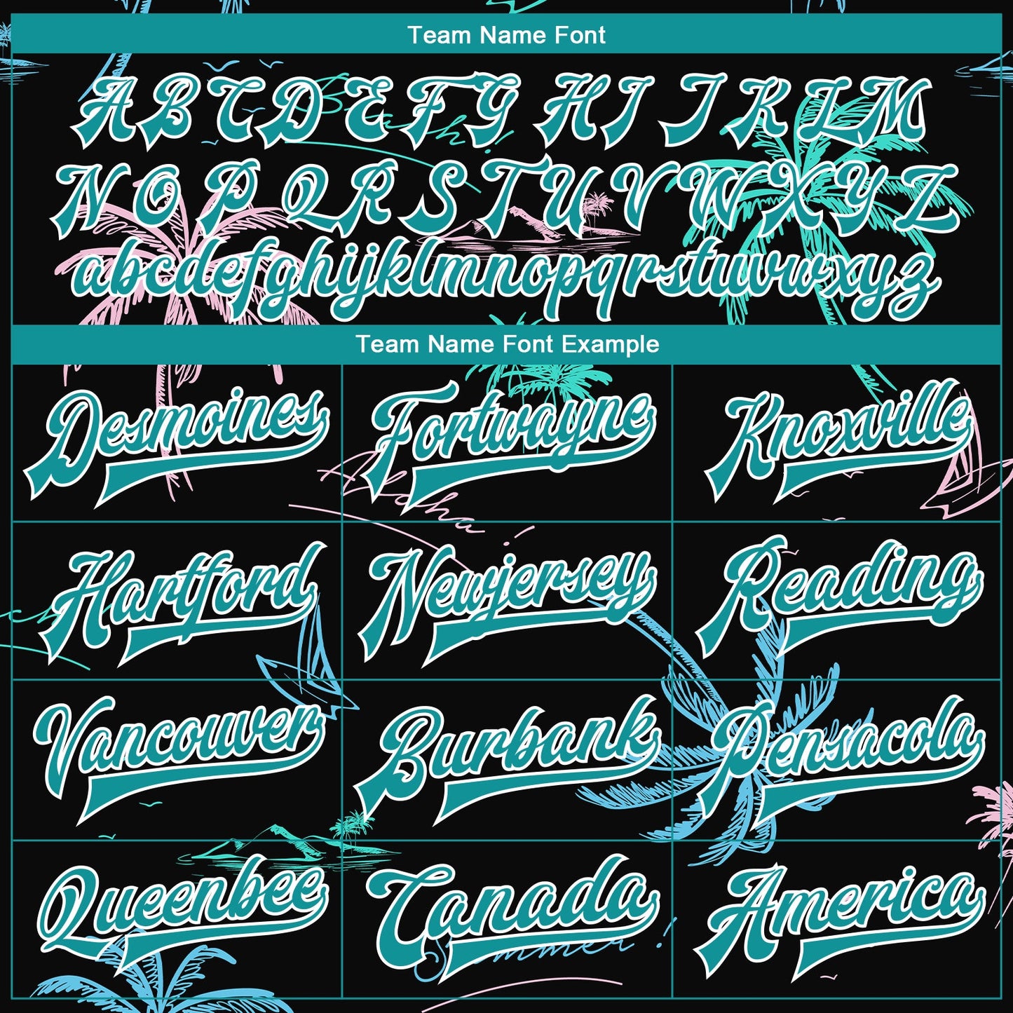 Custom Black Teal-White Hawaii Palm Trees 3D Bomber Full-Snap Varsity Letterman Jacket view 6