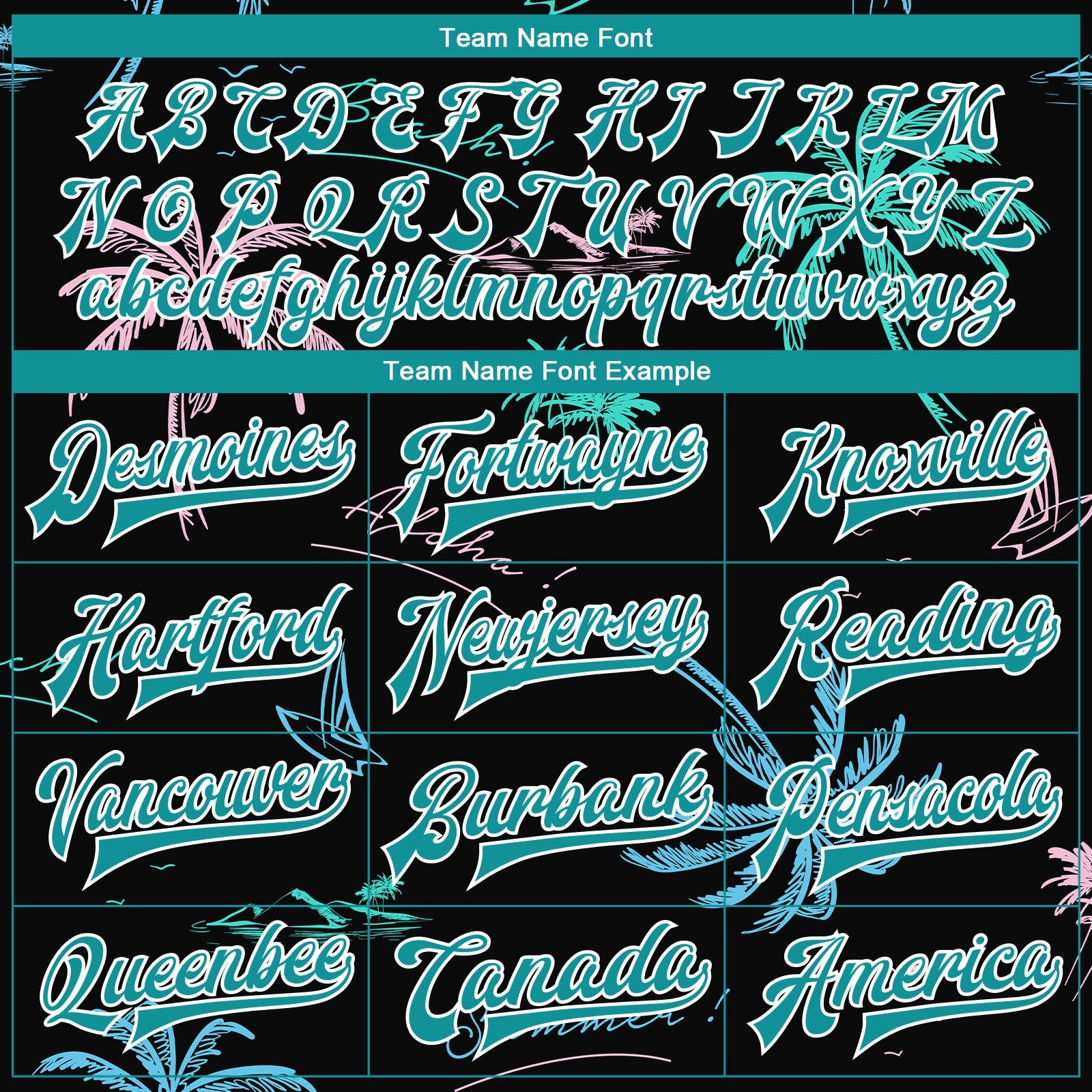 Custom Black Teal-White Hawaii Palm Trees 3D Bomber Full-Snap Varsity Letterman Jacket view 6