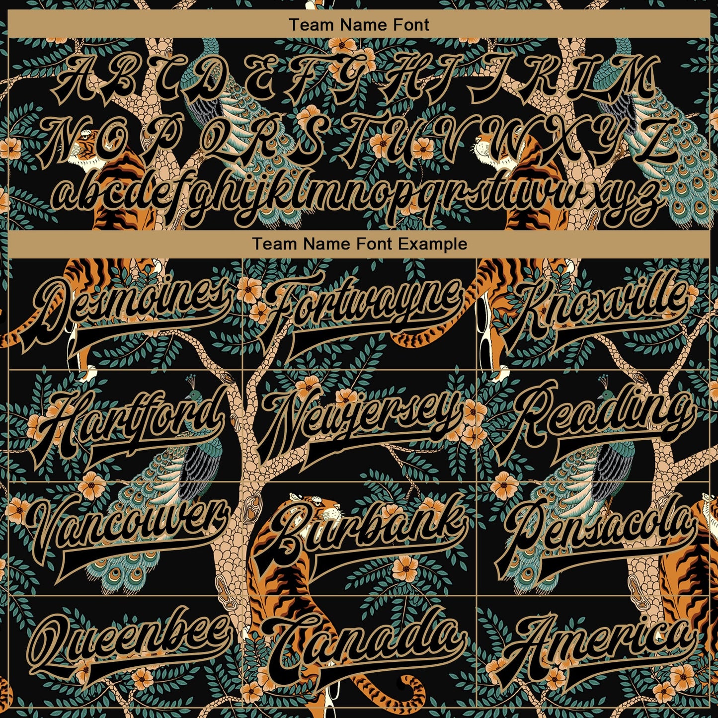 Custom Black Black-Old Gold Tiger And Peacock 3D Pattern Design Bomber Full-Snap Varsity Letterman Jacket view 6