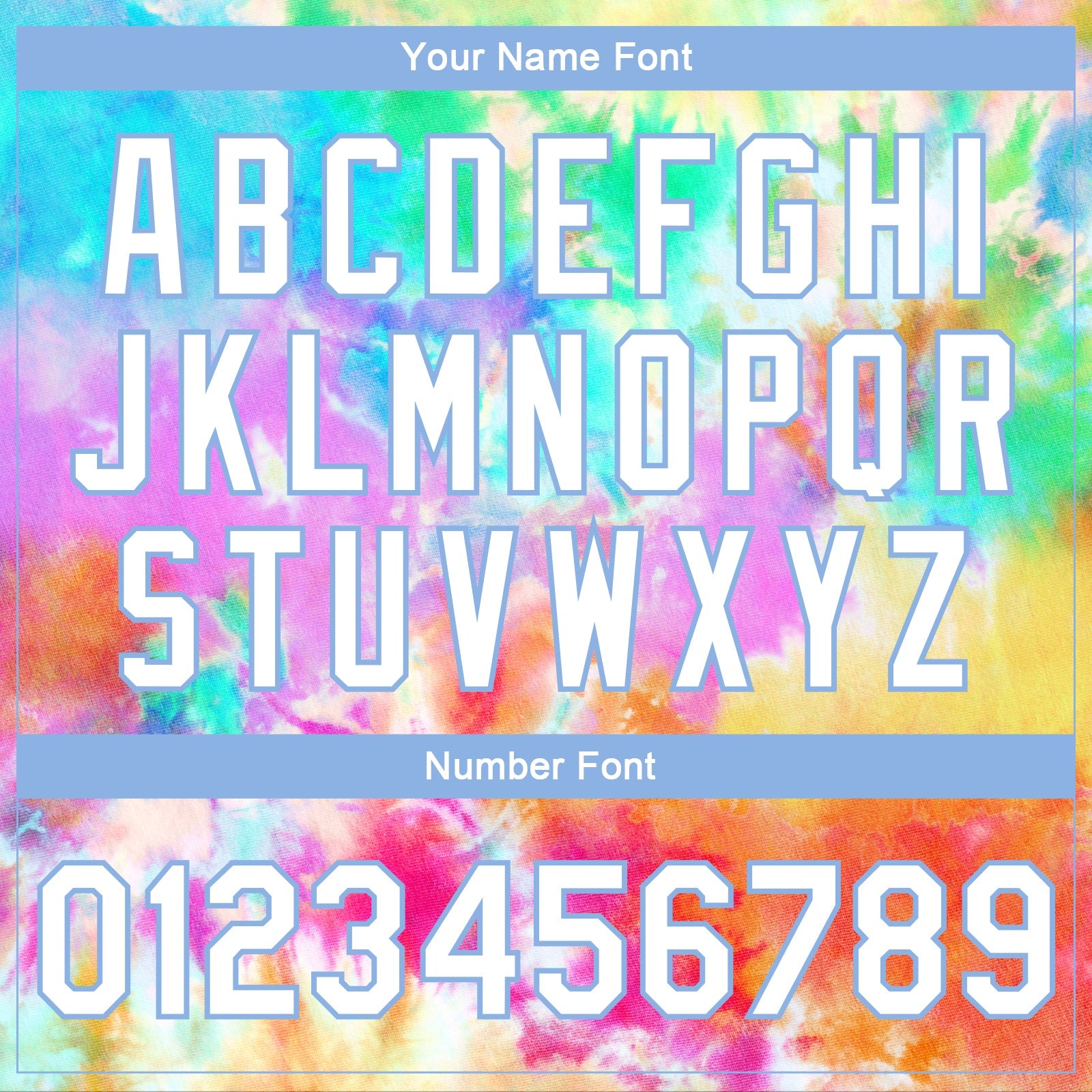 Custom Tie Dye White-Light Blue Rainbow 3D Bomber Full-Snap Varsity Letterman Jacket view 7