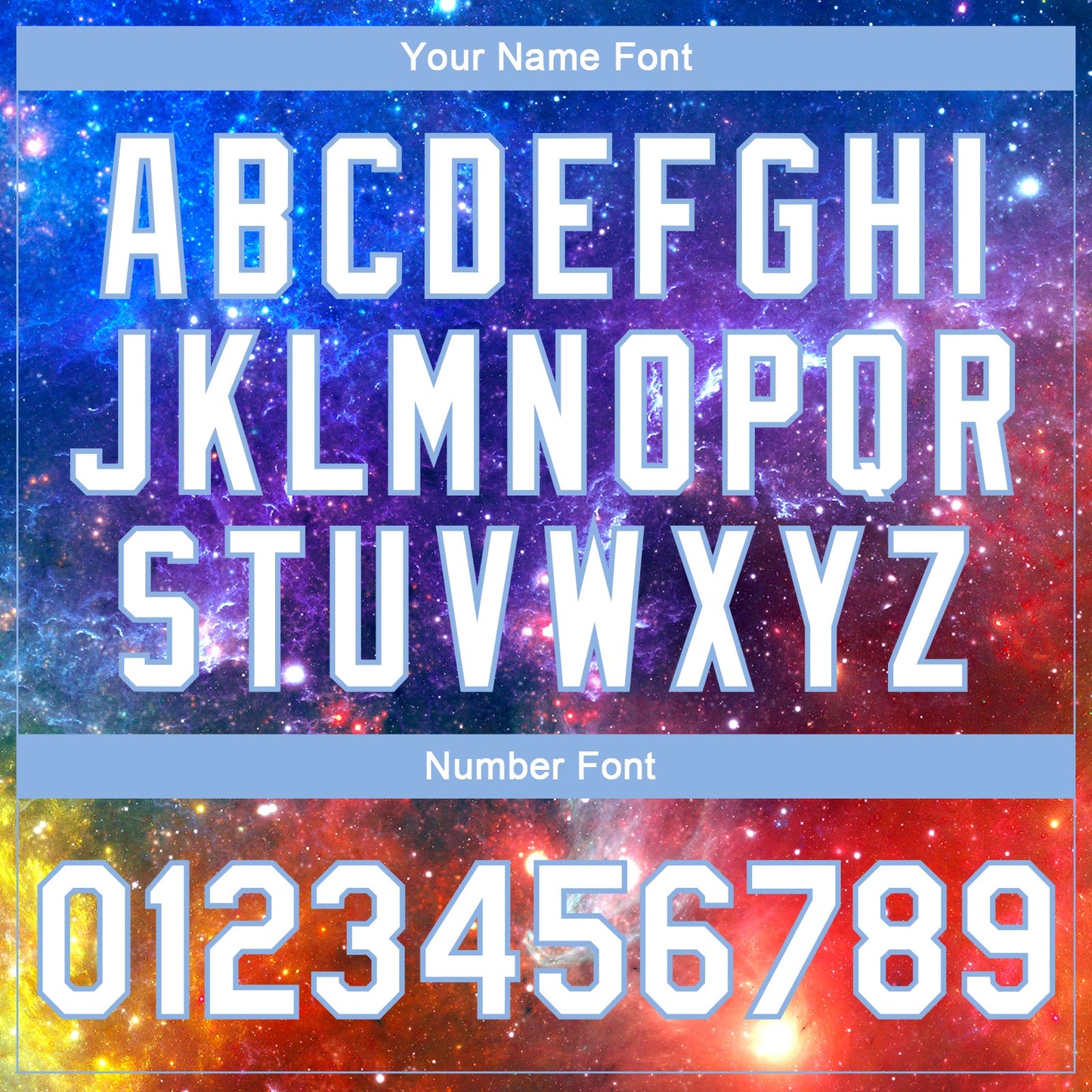 Custom Galactic White-Light Blue 3D Bomber Full-Snap Varsity Letterman Jacket view 7