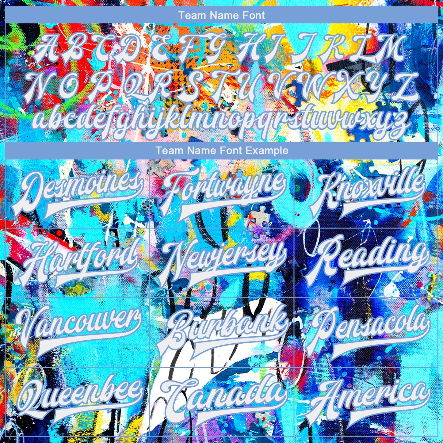 Custom Graffiti Pattern White-Light Blue Abstract 3D Bomber Full-Snap Varsity Letterman Jacket view 6