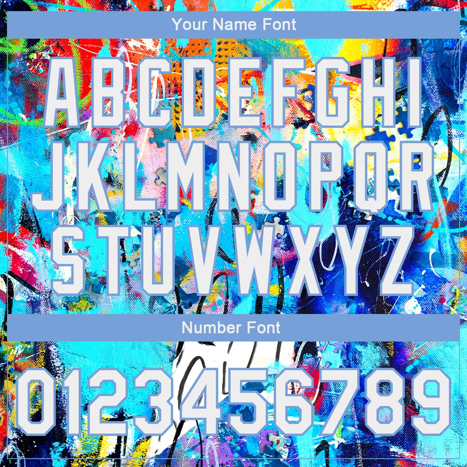 Custom Graffiti Pattern White-Light Blue Abstract 3D Bomber Full-Snap Varsity Letterman Jacket view 7