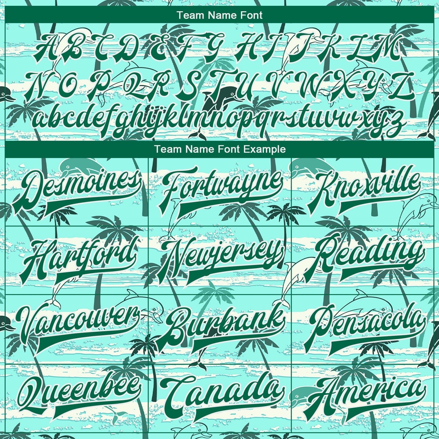 Custom Aqua Kelly Green-White Hawaii Palm Trees 3D Bomber Full-Snap Varsity Letterman Jacket view 6