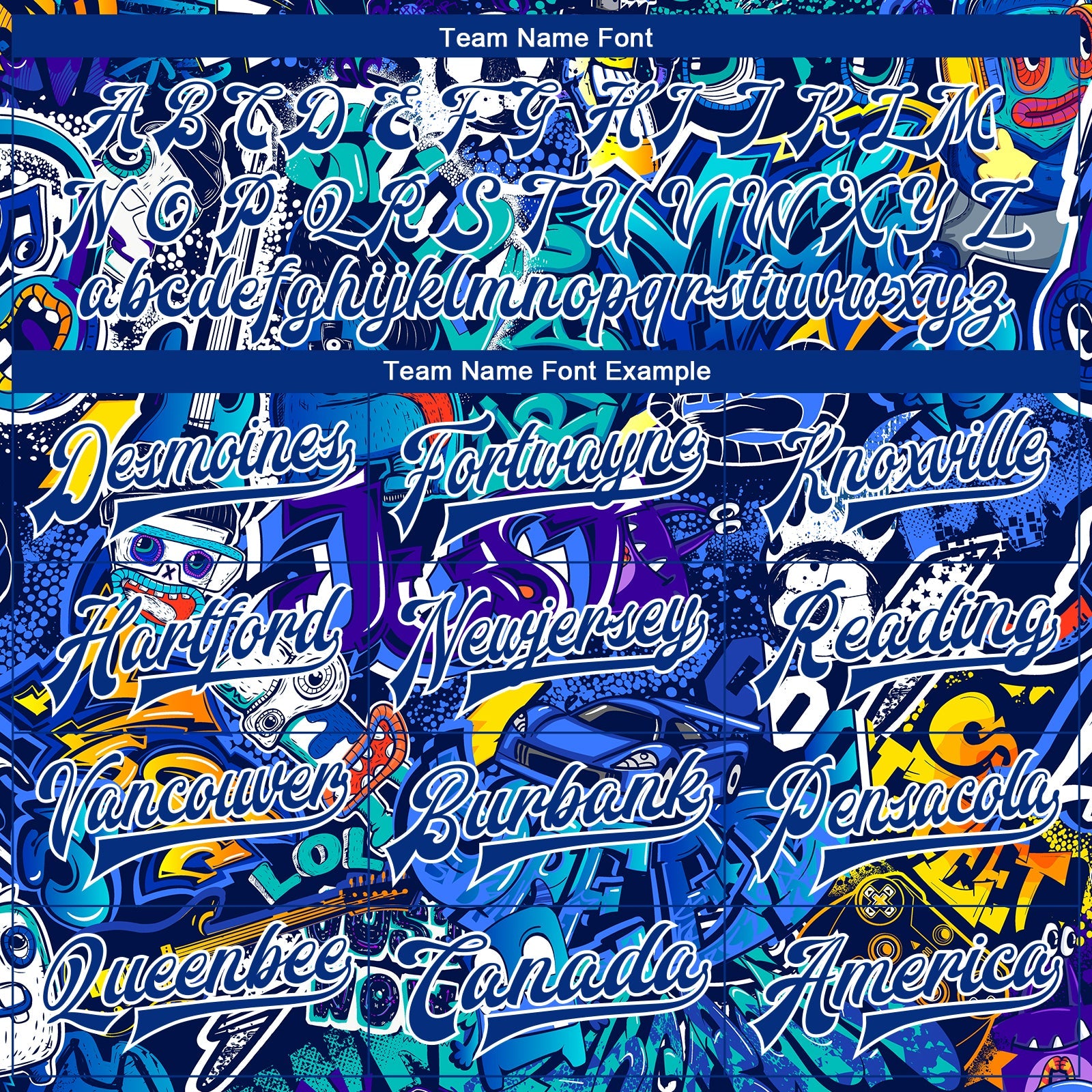 Custom Graffiti Pattern Royal-White Abstract Urban Street Art 3D Bomber Full-Snap Varsity Letterman Jacket view 6