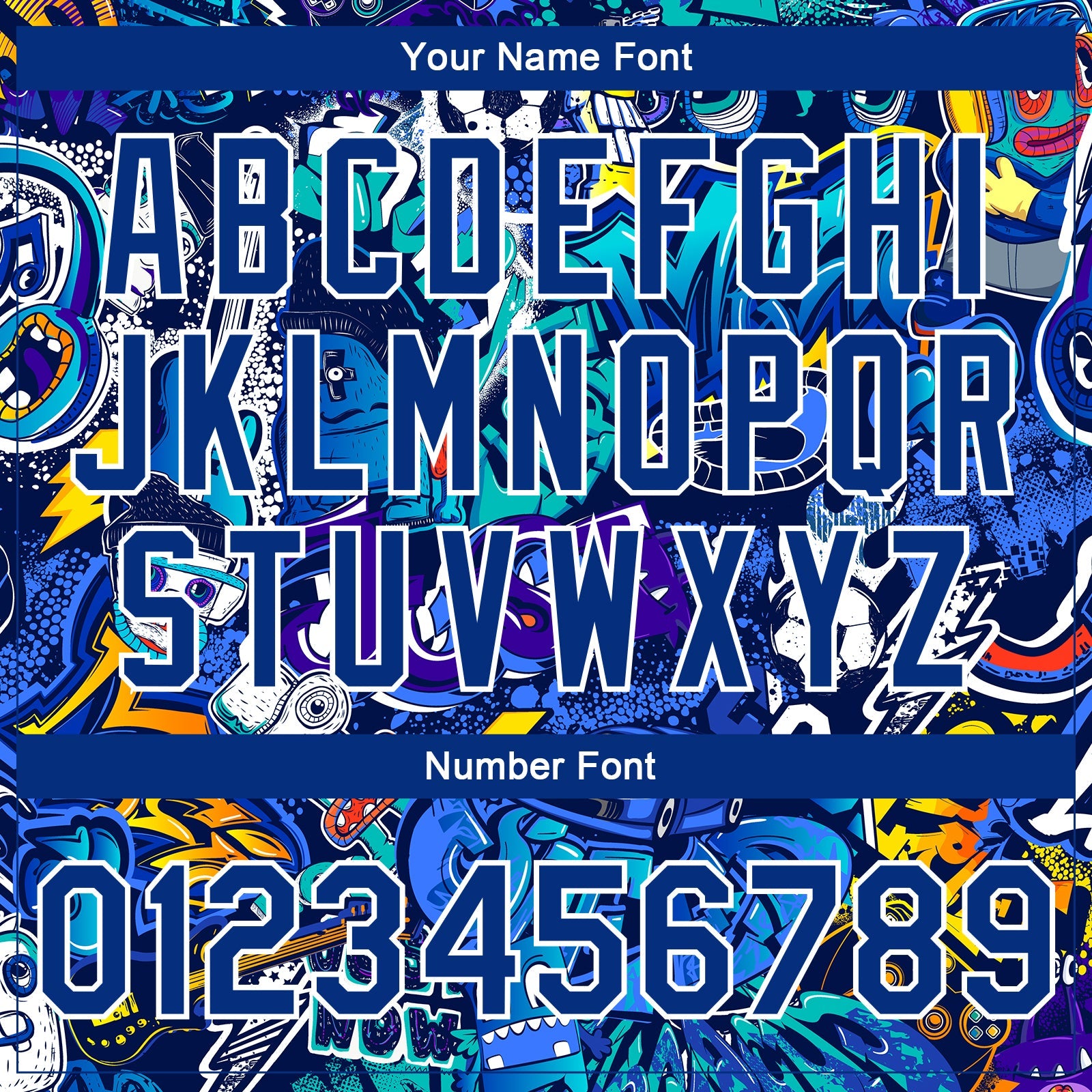 Custom Graffiti Pattern Royal-White Abstract Urban Street Art 3D Bomber Full-Snap Varsity Letterman Jacket view 7