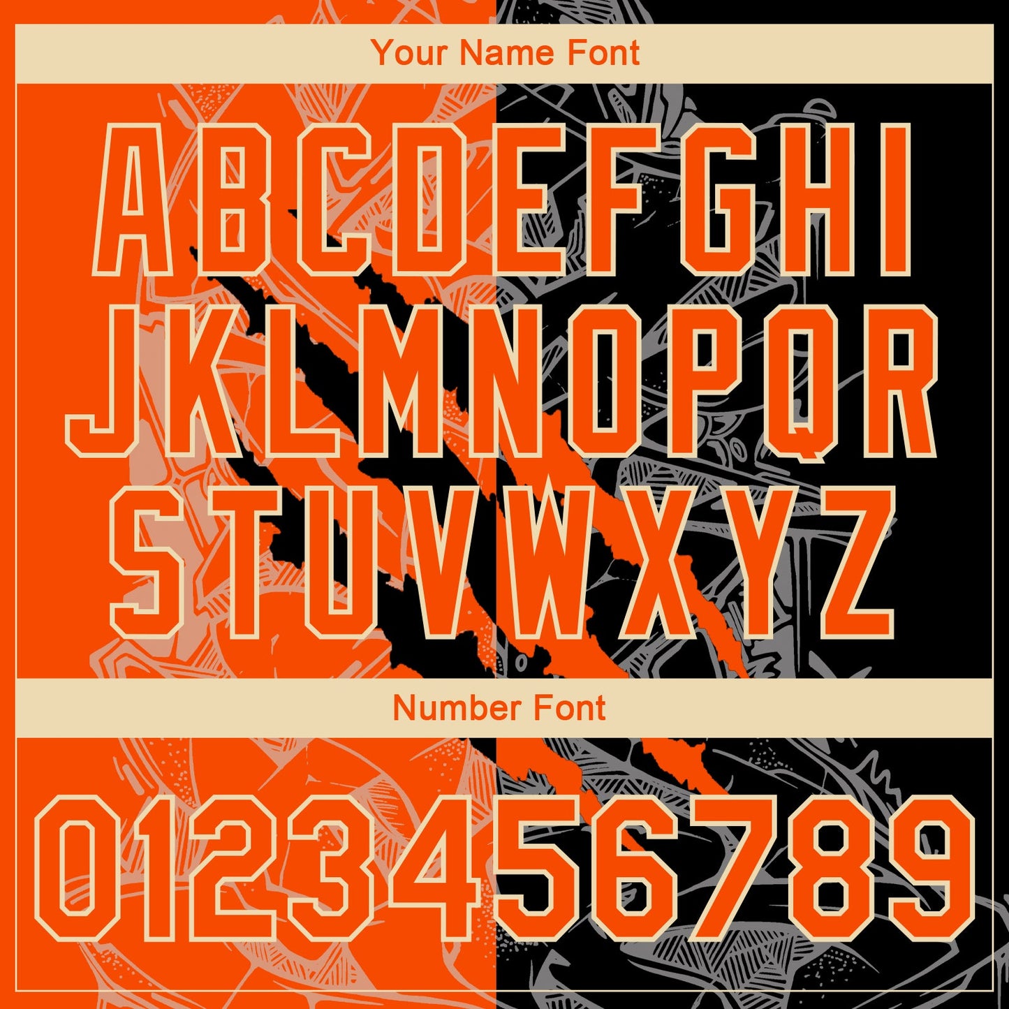 Custom Graffiti Pattern Orange Black-Cream Scratch 3D Bomber Full-Snap Varsity Letterman Jacket view 7