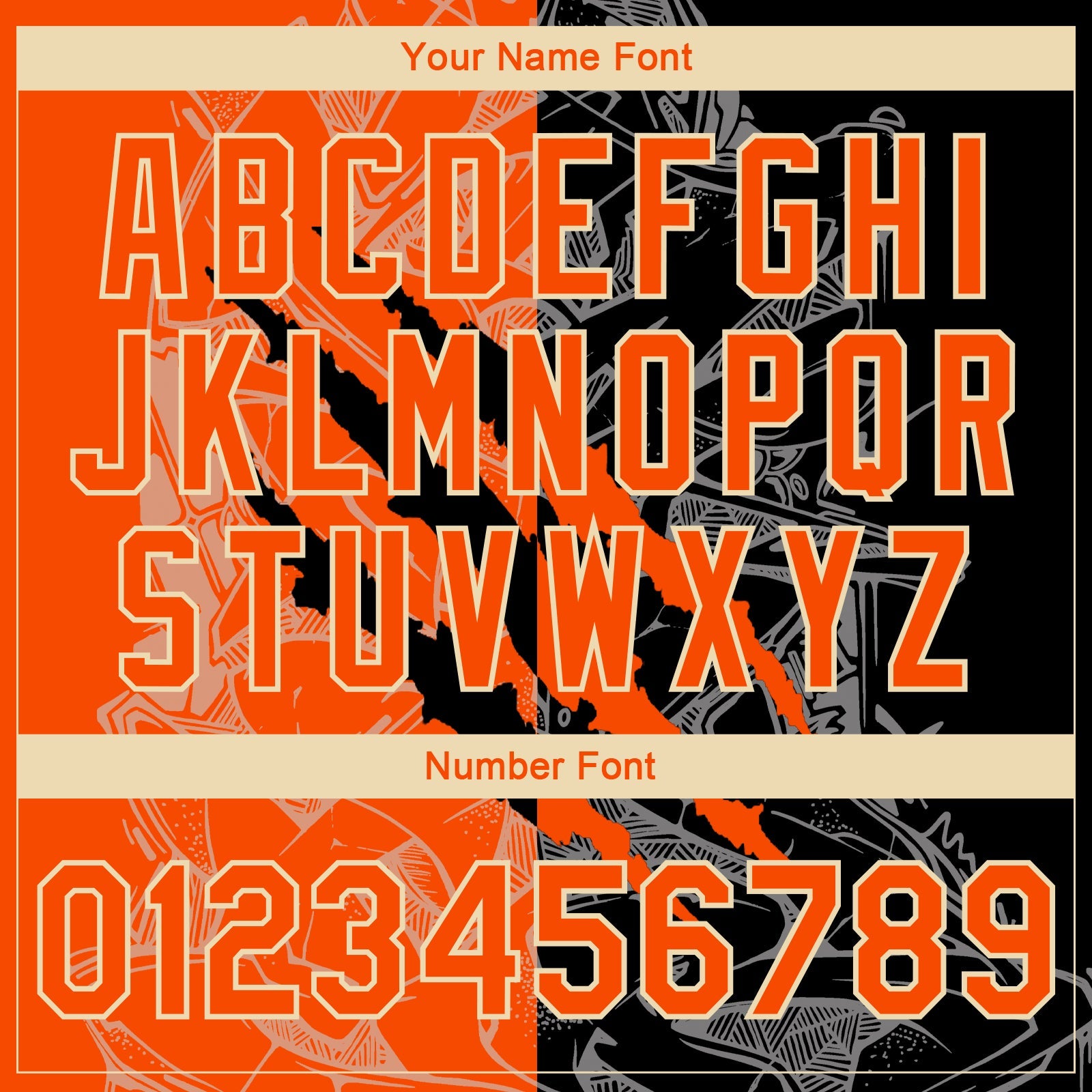 Custom Graffiti Pattern Orange Black-Cream Scratch 3D Bomber Full-Snap Varsity Letterman Jacket view 7
