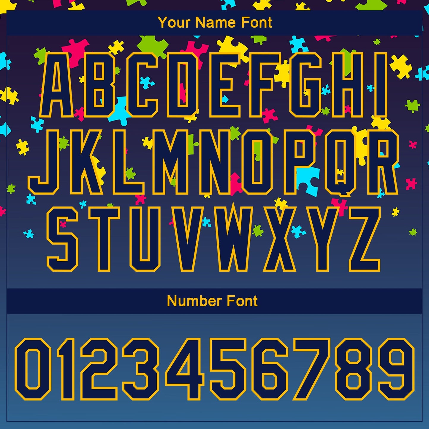 Custom Autism Supporter Awareness Puzzle Pieces Navy-Gold 3D Bomber Full-Snap Varsity Letterman Jacket view 7