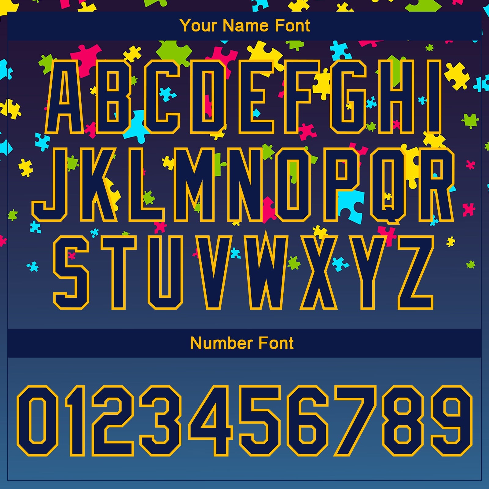 Custom Autism Supporter Awareness Puzzle Pieces Navy-Gold 3D Bomber Full-Snap Varsity Letterman Jacket view 7