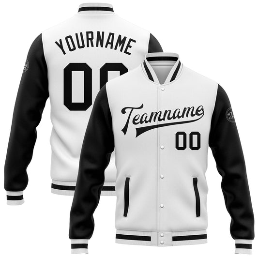 Custom White Black Bomber Full-Snap Varsity Letterman Two Tone Jacket - Main View