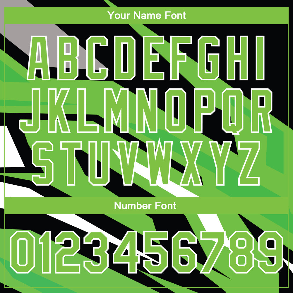 Custom Neon Green Neon Green Black-Gray 3D Pattern Design Bomber Full-Snap Varsity Letterman Jacket view 7