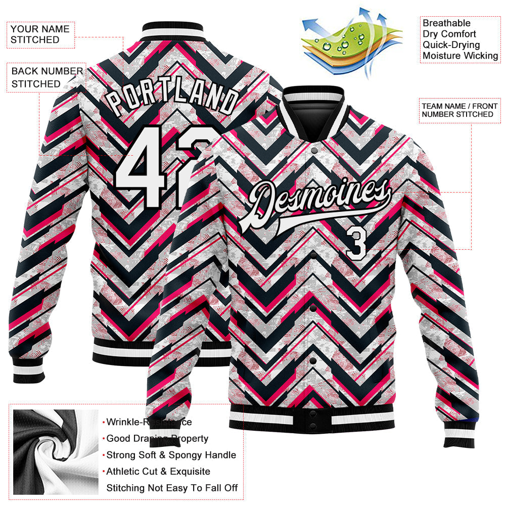 Custom Red White-Black 3D Pattern Design Bomber Full-Snap Varsity Letterman Jacket view 5