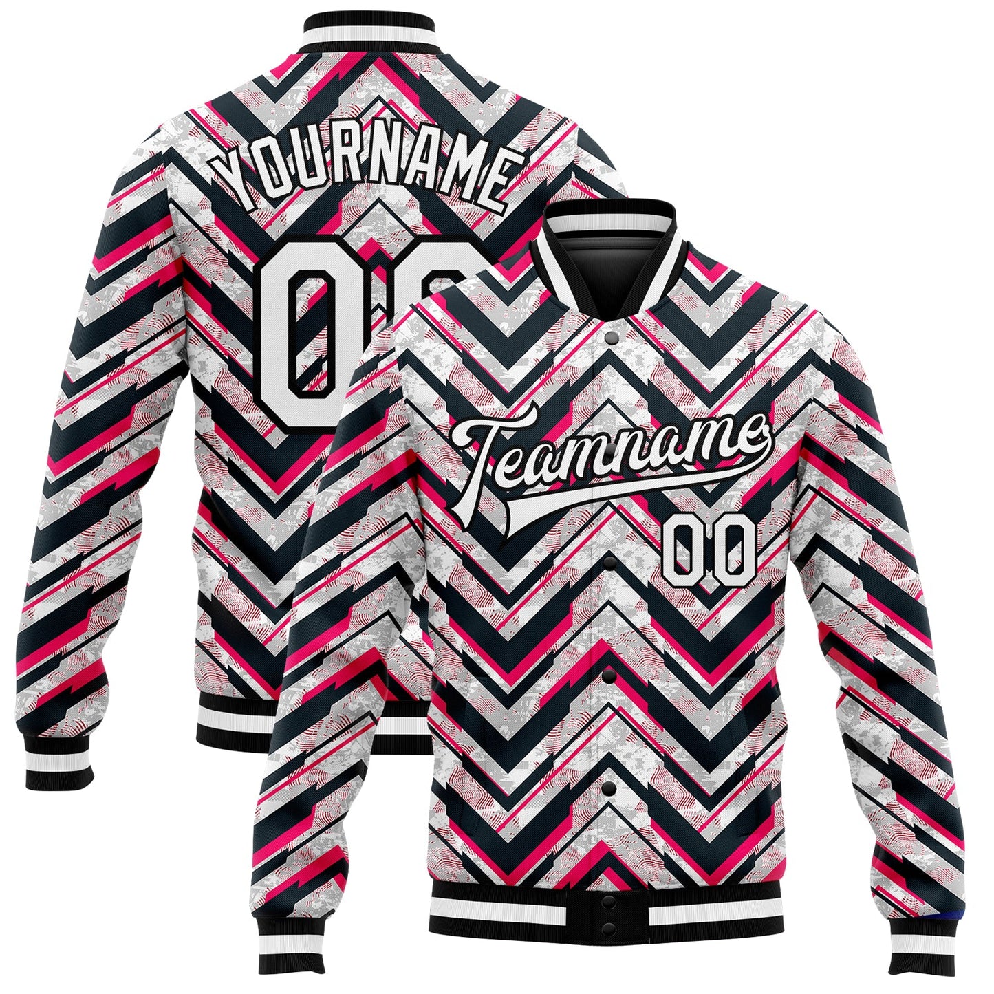 Custom Red White-Black 3D Pattern Design Bomber Full-Snap Varsity Letterman Jacket - Main View