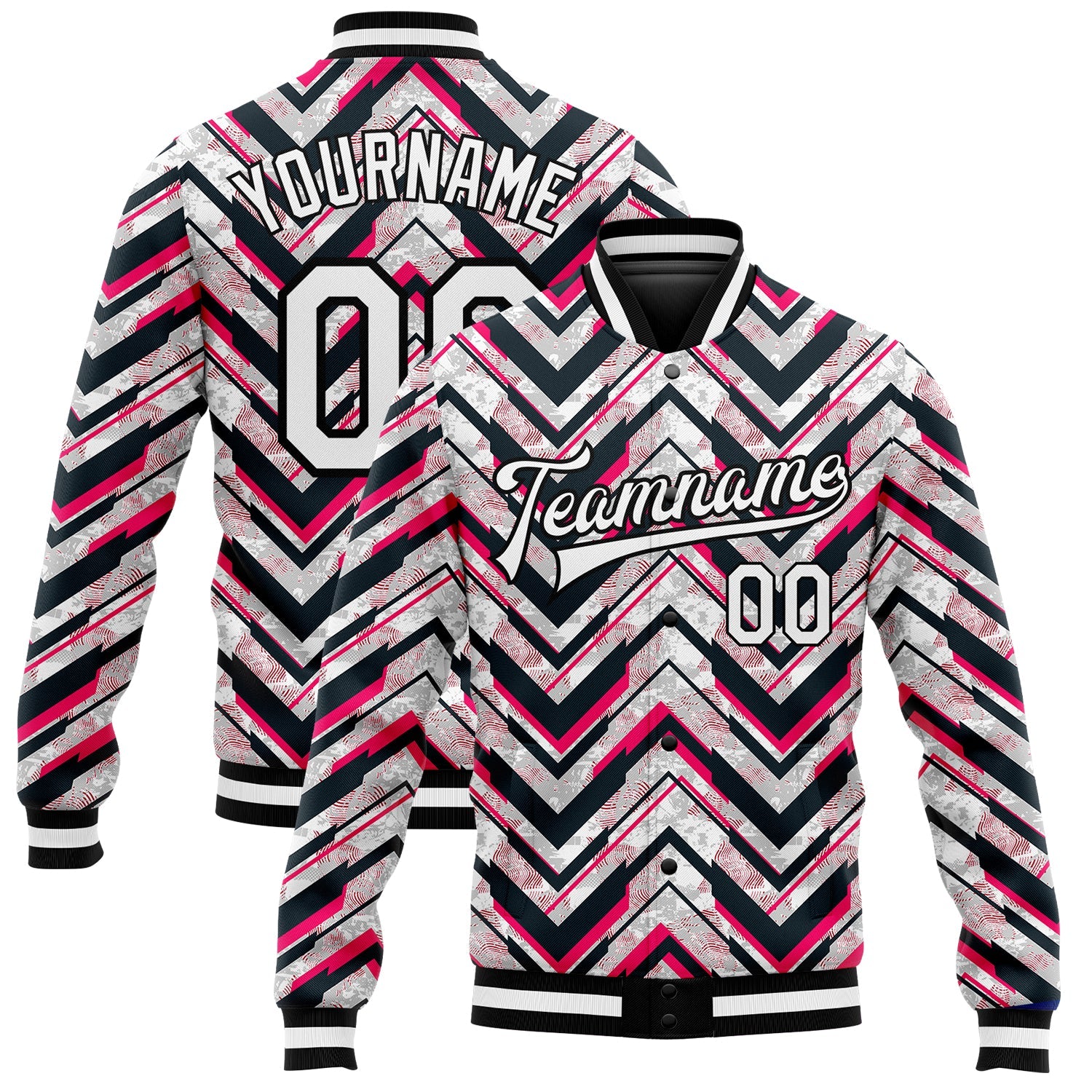 Custom Red White-Black 3D Pattern Design Bomber Full-Snap Varsity Letterman Jacket - Main View