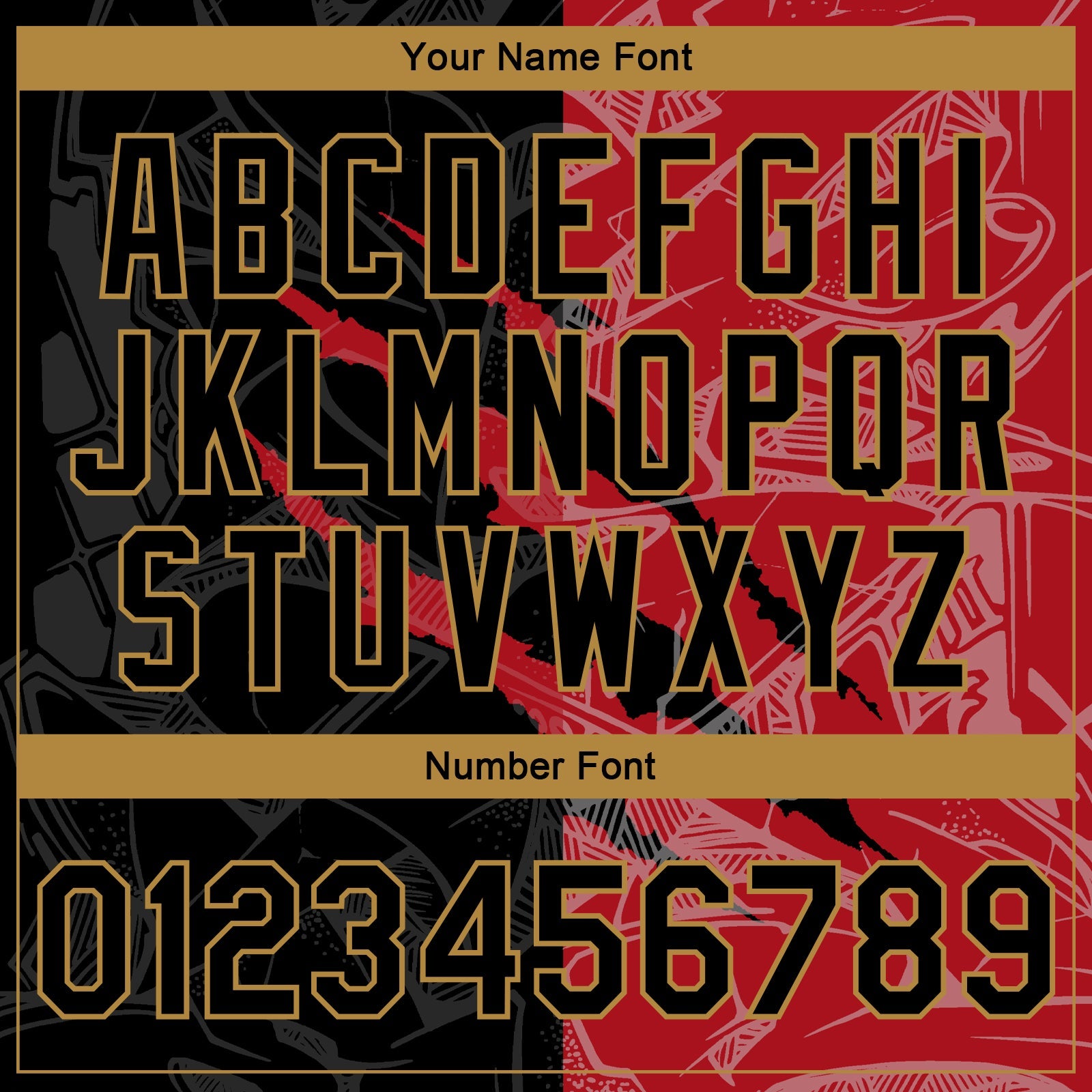 Custom Graffiti Pattern Black Red-Old Gold 3D Bomber Full-Snap Varsity Letterman Jacket view 7