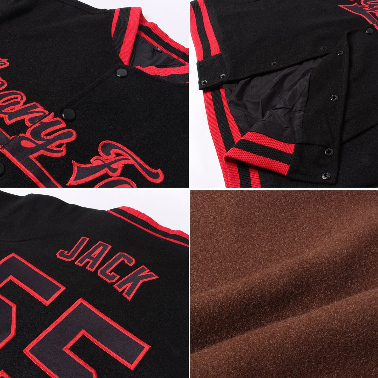 Custom Brown White-Gray Bomber Full-Snap Varsity Letterman Jacket view 4