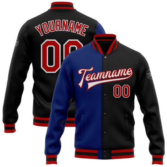 Custom Black Red-Royal Bomber Full-Snap Varsity Letterman Split Fashion Jacket - Main View