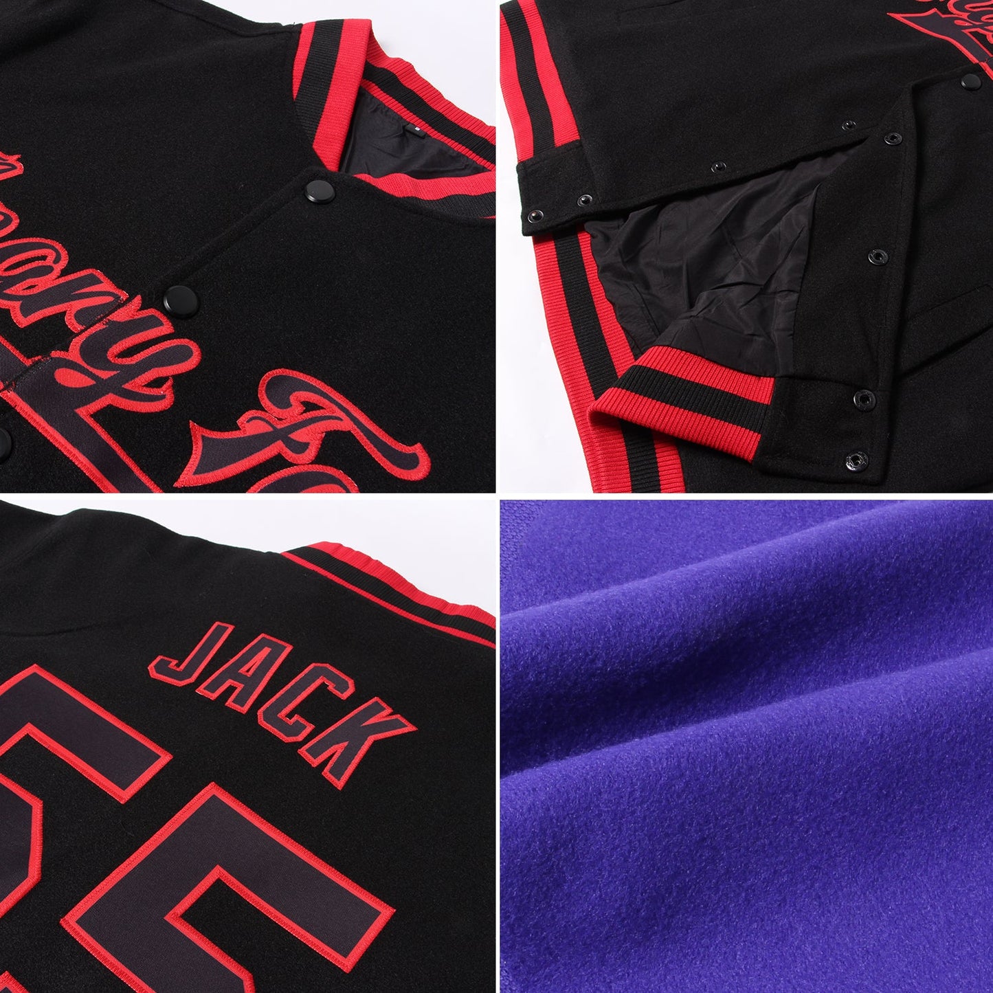 Custom Purple Orange-Gray Bomber Full-Snap Varsity Letterman Split Fashion Jacket view 4