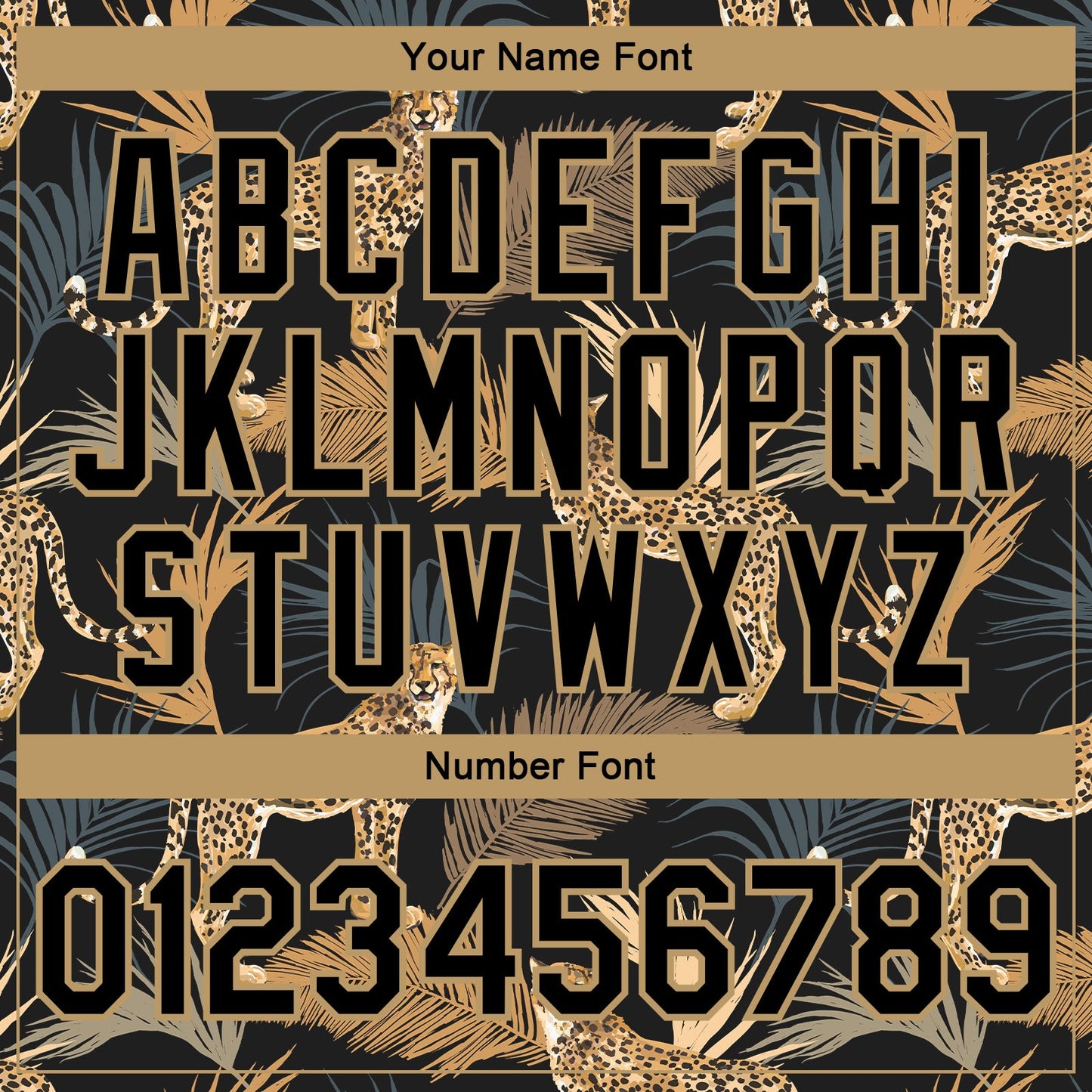 Custom Black Black-Old Gold Tropical Leopard With Palms 3D Pattern Design Bomber Full-Snap Varsity Letterman Jacket view 7