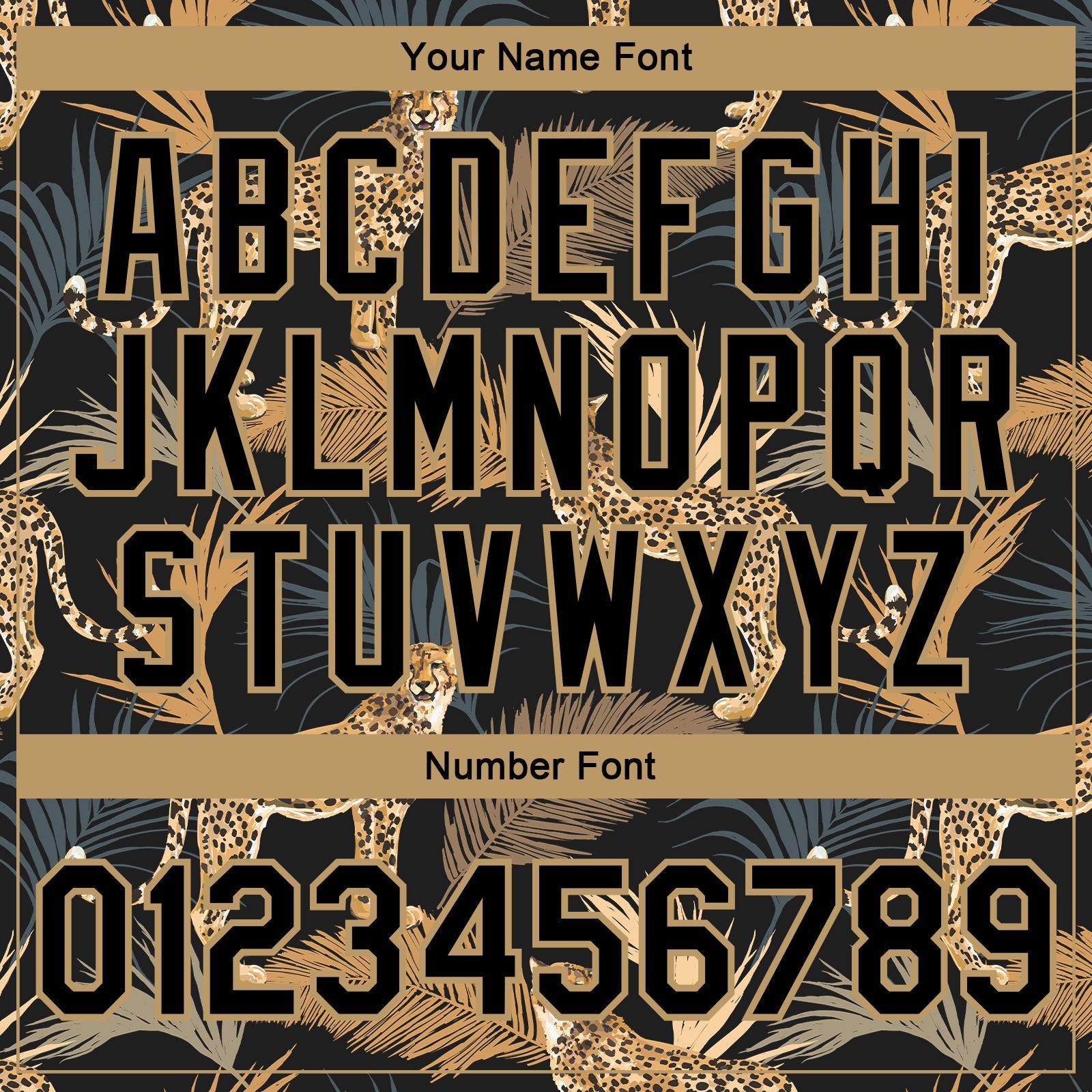 Custom Black Black-Old Gold Tropical Leopard With Palms 3D Pattern Design Bomber Full-Snap Varsity Letterman Jacket view 7