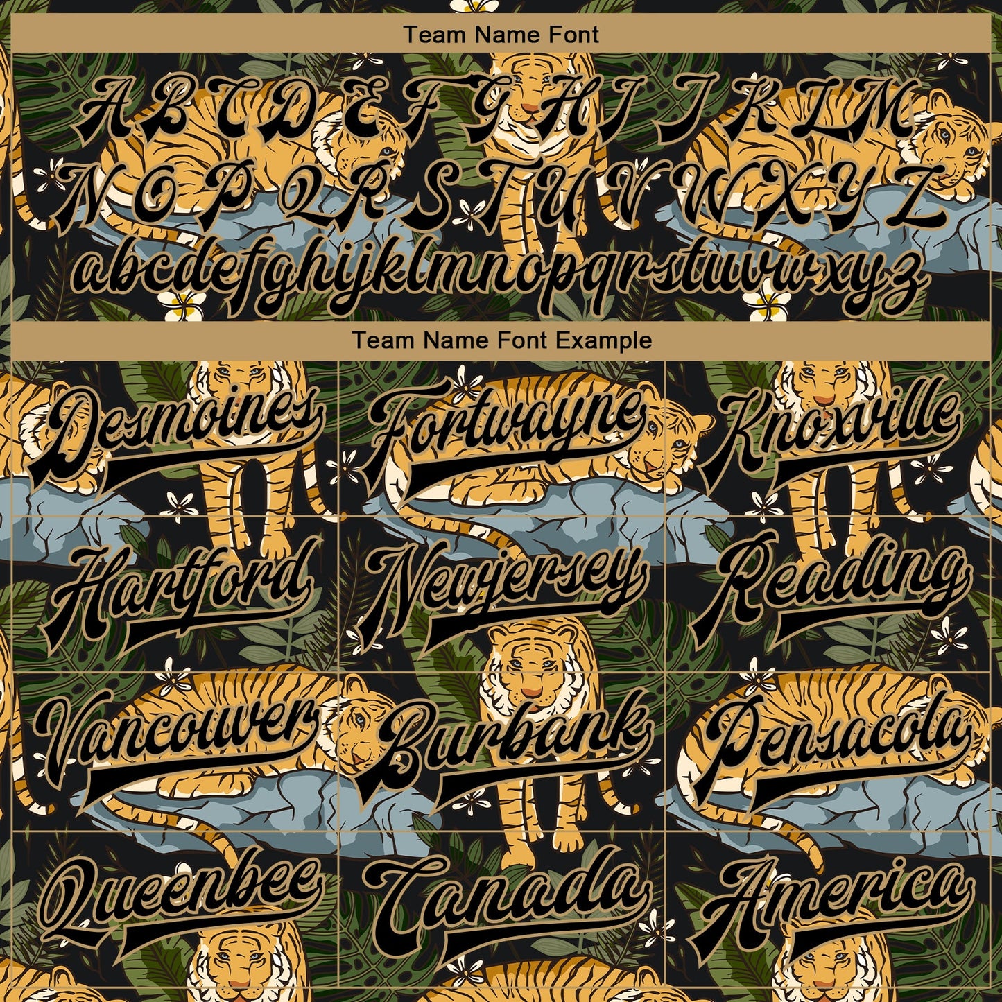 Custom Black Black-Old Gold Tropical Tiger With Palms 3D Pattern Design Bomber Full-Snap Varsity Letterman Jacket view 6