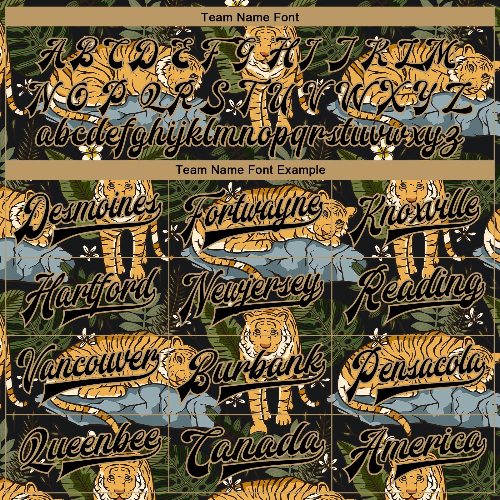 Custom Black Black-Old Gold Tropical Tiger With Palms 3D Pattern Design Bomber Full-Snap Varsity Letterman Jacket view 6