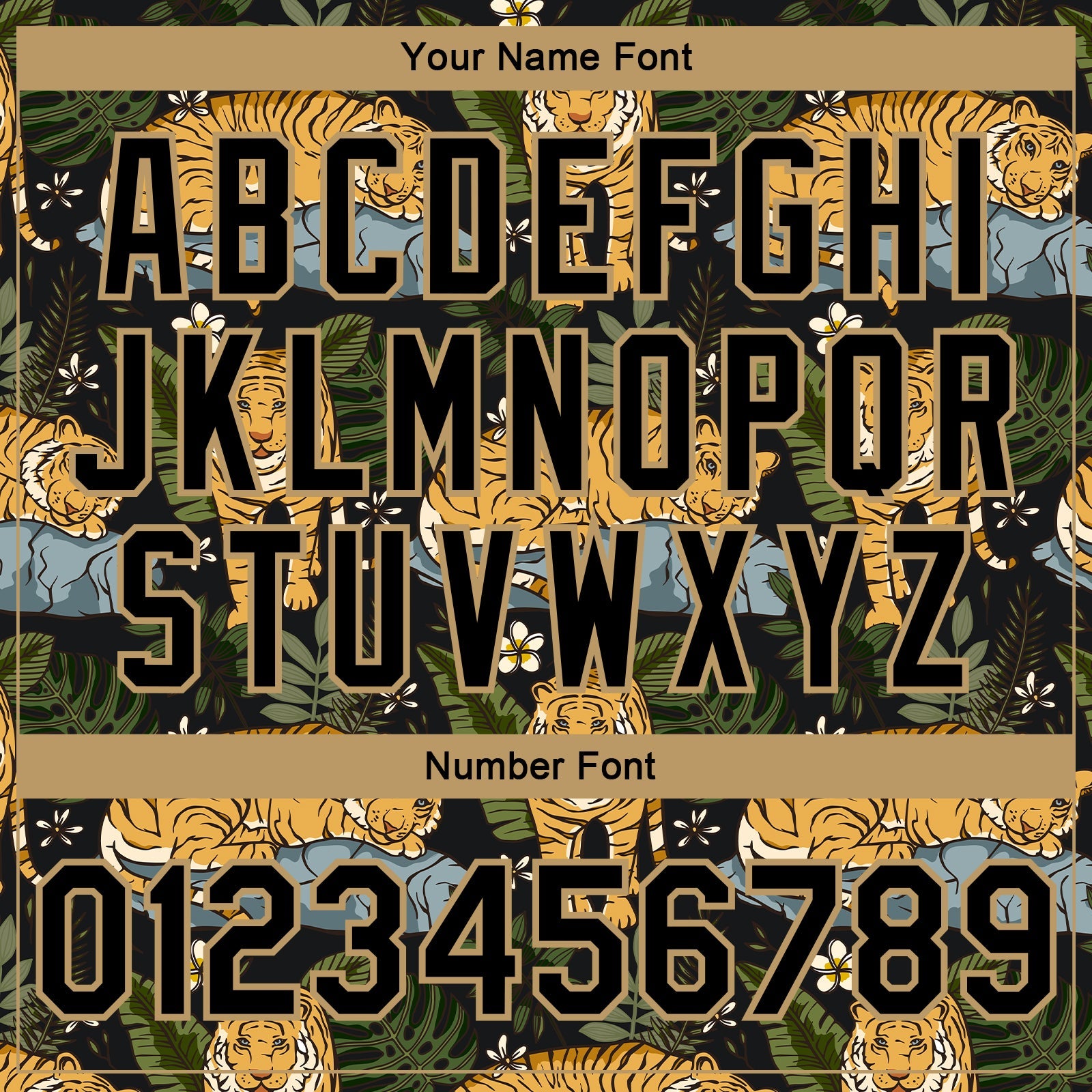 Custom Black Black-Old Gold Tropical Tiger With Palms 3D Pattern Design Bomber Full-Snap Varsity Letterman Jacket view 7